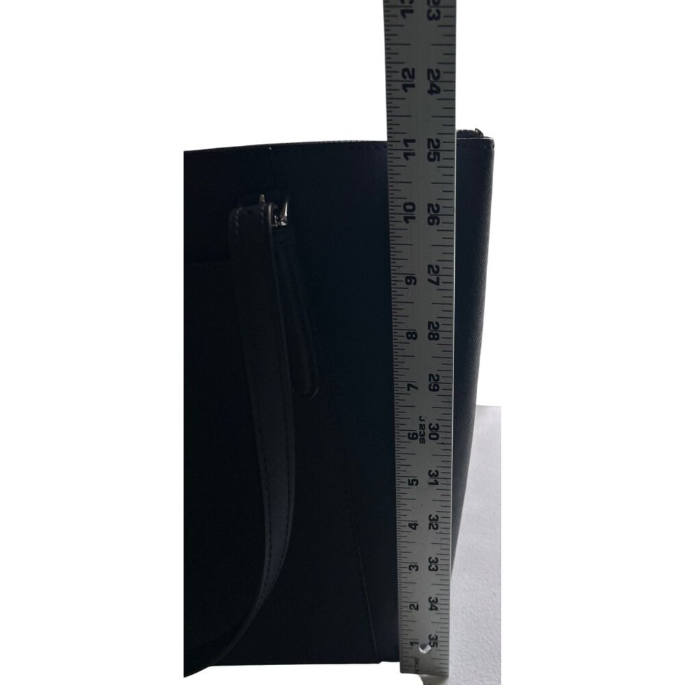 Michael Kors Navy Leather Tote Handbag With Silver MK Charm & Zipper Closure - Picture 9 of 14